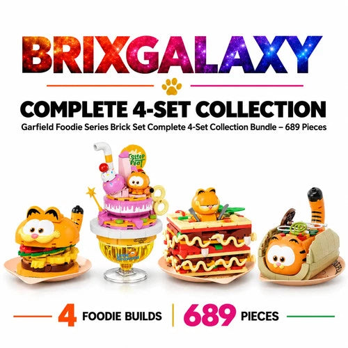 Pantasy Garfield Foodie Series Complete 4-Set Brick Set Collection – 689 Pieces
