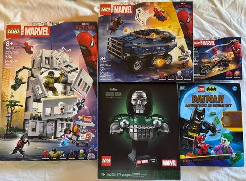 Lego Marvel Lot 76350 76349 76345 76335 (NO MINIFIGURES) and free Batman book