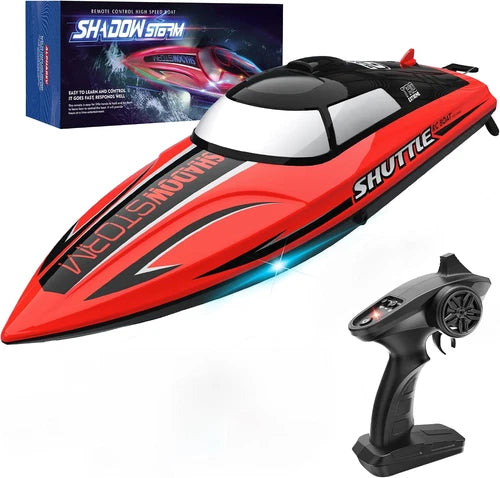 Remote Control Boat for Kids - 2.4Ghz Fast RC Boat with LED Lights & Portable Su