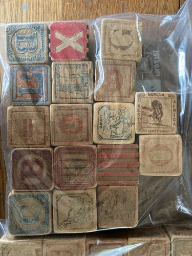 Antique Building Blocks Alphabet & Animals 1 5/8" set of 92