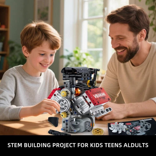 V8 Engine Building Set,V8 Engine Model Kit That Run,Build Your Own STEM Mini V8