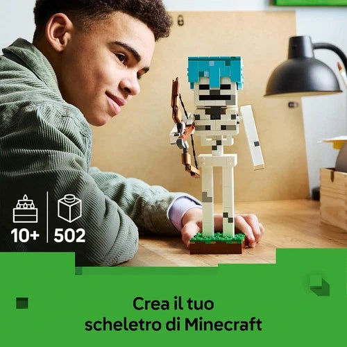 LEGO Minecraft The Skeleton Toy - Figure w/Diamond Helmet, Bow & Arrow and Grass