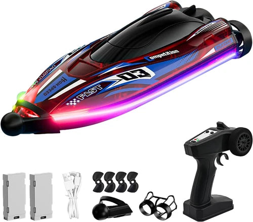 RC Boat for Kids, Brushless Remote Control Boat with LED Light,25Km/H 2.4Ghz Rac