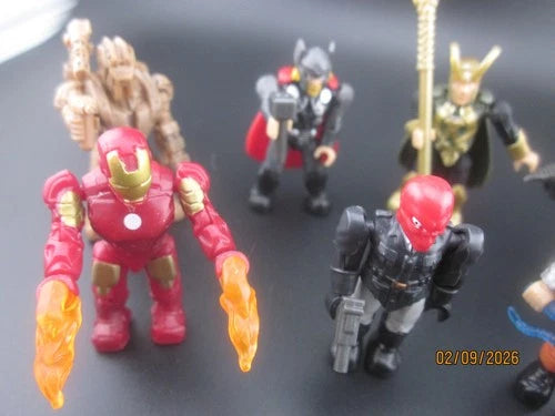 (8) Mega Bloks Figures Loki,Thor,Redskull,Ironman,War Machine,Whiplash,Drone