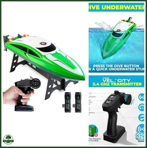 Force1 Velocity Green Fast RC Boat- Remote Control Boats for Adults and Kids, Un