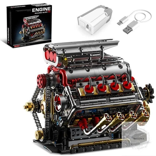 V8 Engine Model Kit that Runs, 8-Cylinder Car Engine Building Set with Rechargea