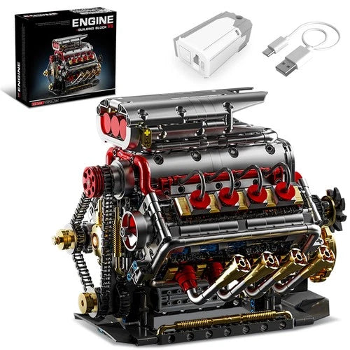 V8 Engine Model Kit 8-Cylinder Building Set Rechargeable Motor 1176 PCS