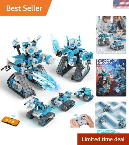 5 in 1 STEM RC Robot Building Kit, 398PCS APP & Remote Control Blocks DIY Eng...