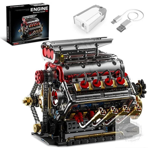 V8 Engine Model Kit that Runs, 8-Cylinder Car Engine Building Set with Rechargea