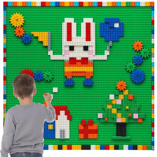 Customizable Building Block Wall Set, 470+ PCS Bricks & 8 Adhesive Baseplates, G