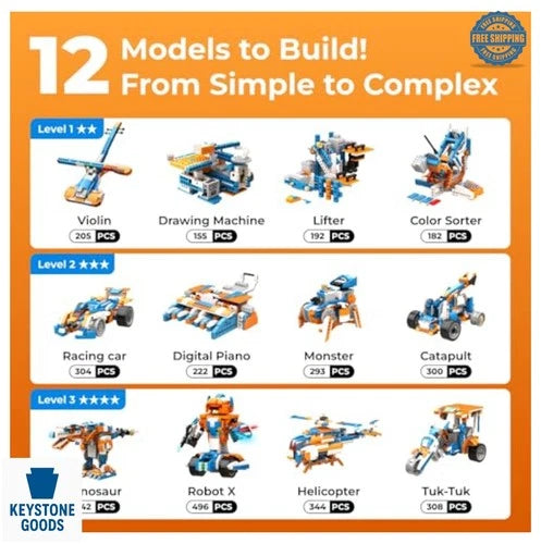 Robot Building Kit 12-in-1 Coding APP Remote STEM Toy 600 Blocks for Kids 8-12