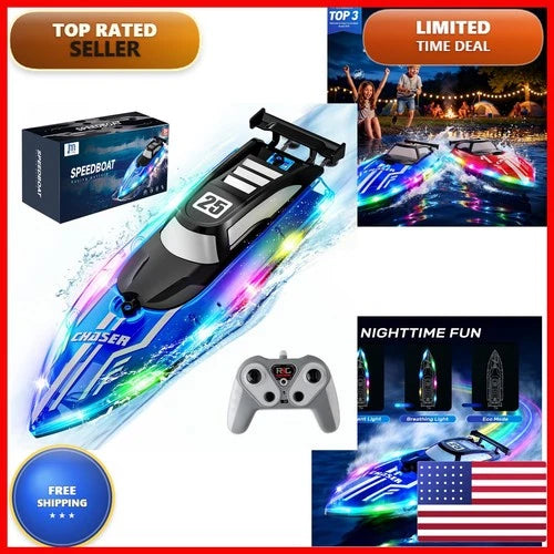JOI MEW Remote Control Boat Kids, RC Boat For Pool & Lake, LED Lights A3504-2