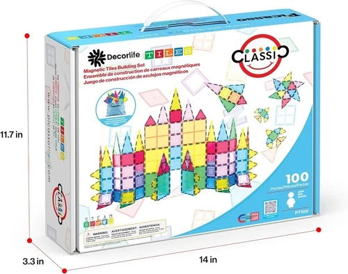 Decorlife 100 Piece Magnetic Building Tiles Clear 3D Blocks for Kids Educational