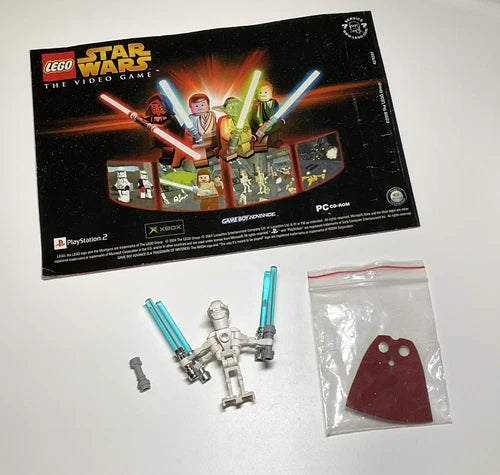 LEGO Star Wars General Grievous Minifigure with Cape 5 Lightsabers Chrome Cyan