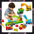 Construction Building Blocks Set with 100+ Pieces and 4 Trucks for Kids