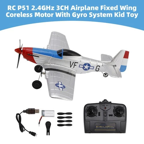 RC P51 2.4GHz 3CH Airplane Fixed Wing Coreless Motor With Gyro System Kid Toy