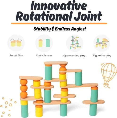 Stix 60Pc Wooden Blocks Building for Kids Durable Stacking Creativity Skill play