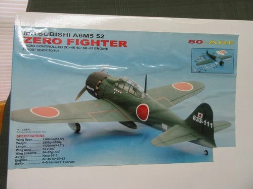Mitsubishi A6M5 52 Zero Fighter 50 rc Fiberglass Airplane Kit ARF 53" ws NEW