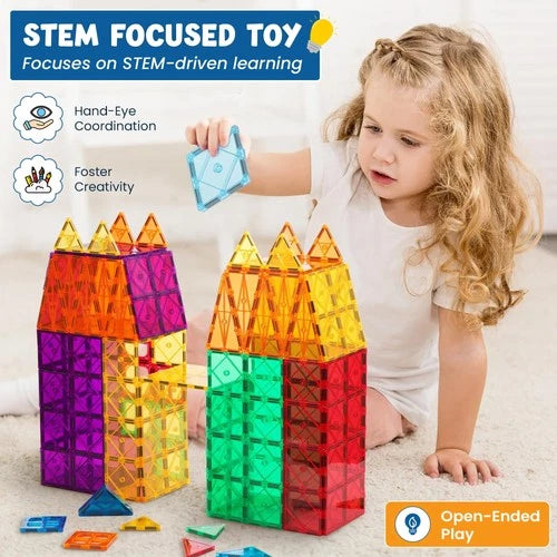 100 Pc Magnetic Tiles Building Blocks Set for Kids Magnet Tiles