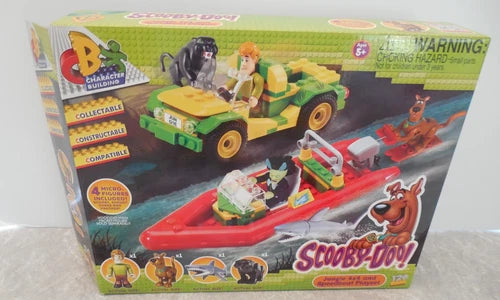 CHARACTER BUILDING, SCOOBY-DOO! JUNGLE 4X4 AND SPEEDBOAT PLAYSET, OPEN BOX!