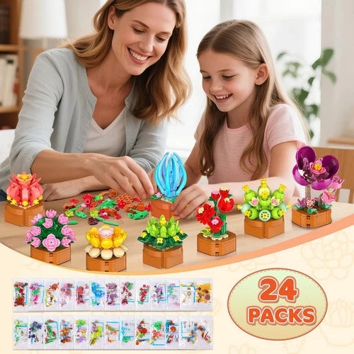 CUBIMANA 24 Pack Flowers Succulents Building Set 2160PCS Botanical Collectio...