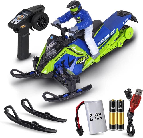 Polaris® RC Snowmobile \| 1:10 Scale, Switchback Assault (Green/Blue) \| Snow, Dir