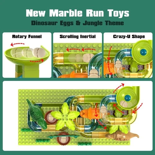 Dinosaur Marble Run Building Blocks Set - 125Pcs STEM Toy for Kids 2-8, Montesso