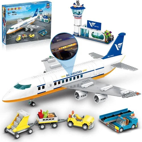 City Airport Airplane Building Set - 901 PCS with LED Light, Fun Construction To