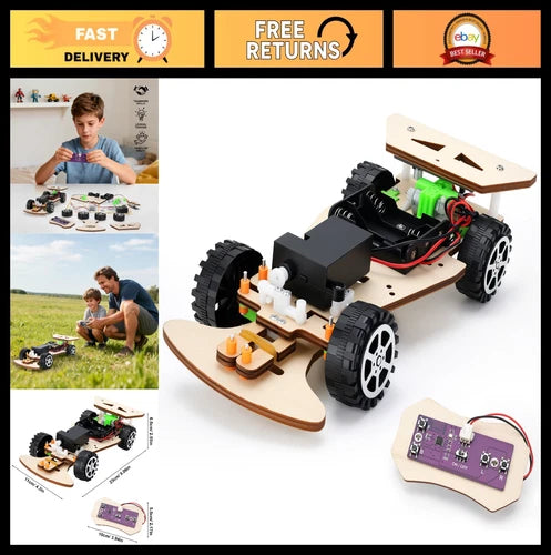 Wooden Racing Car STEM Kit for Kids 8-14, Remote Control Model Building Toy, Edu