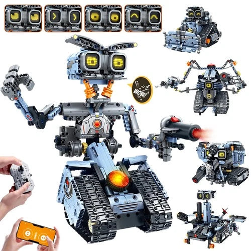 Changeable LED Eyes Robot Building Set- 5 in 1 Remote & App-Controlled Roboti...