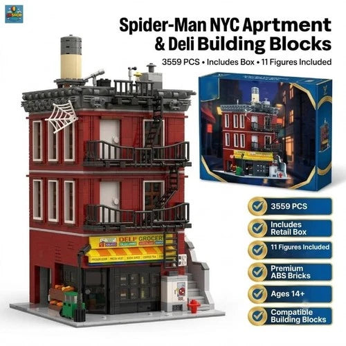 Spider-Man City Apartment Deli Building Blocks 3559PCS Marvel Super Hero Set Box