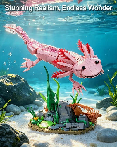 Axolotl MOC Building Blocks Set 998 Pcs, Realistic Poseable Amphibian Model with