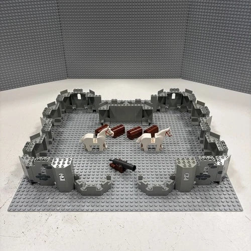 MEOW Castle VINTAGE Light Gray : 44 Piece Lot : Turrets + Horses +Cannon +More