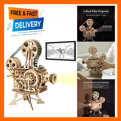 3D Wooden Puzzle Vitascope Model Building Kit Mechanical Movie Projector for