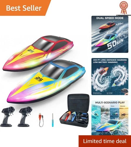 10-Inch RC Boat Duo with 7 LED Light Effects for Thrilling Water Adventures