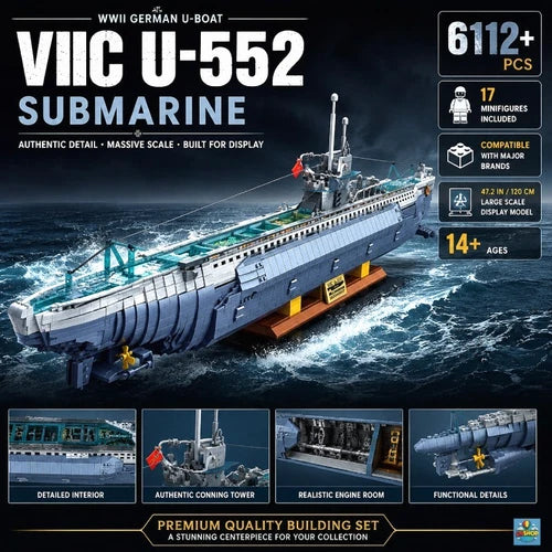 VIIC U-552 Submarine Building Blocks Set 6112PCS WWII U-Boat Large Display Model
