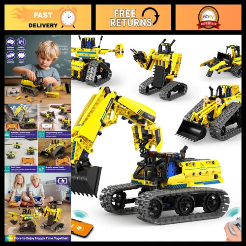 LECPOP 5-in-1 STEM Building Block Kit RC Robot Excavator Toys for Ages 8-13