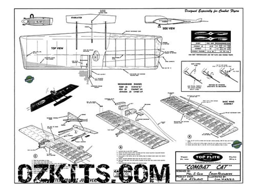 RC Airplane Laser Cut Short Kit Top Flite Combat Cat Control Line 40 in WS