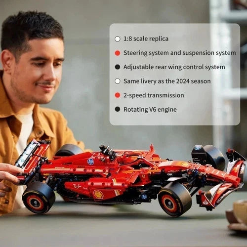NEW 2024 1:8 F1 Ferrari SF-24 Building Blocks Super Car 1361PCS Model Kit