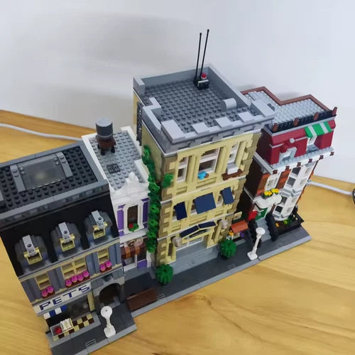Police Station & Pet Store City Building Block Model Set
