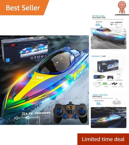 LED Remote Control Boat - Waterproof Racing Fun for Kids! 2 Batteries Included