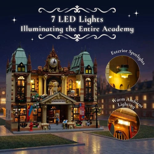 PANTASY 85036 Art School Building Set with Lights, 3463 PCS, 3 Level Interior