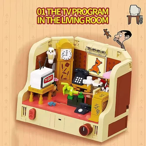 4 IN 1 Mr.Bean House Building Blocks Creative Anime Apartment Model Bricks
