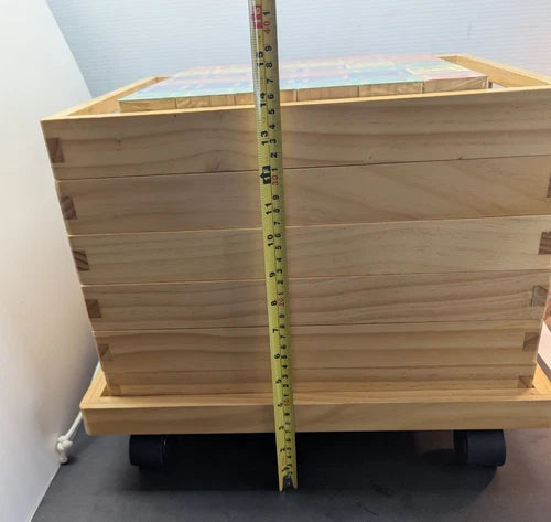 Wooden Unit Building Blocks 350 Piece Set In Wooden Rolling Cart 6 Tiers NEW