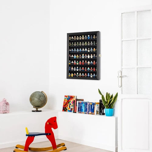 Minifigure Display Case - Building Block Toy Wall Cabinet Showcase for Small