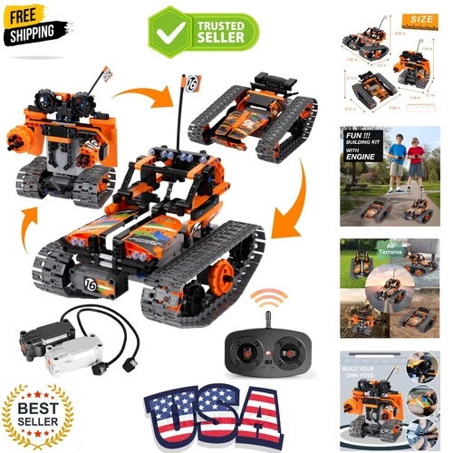 STEM Remote Control Building Kit 3 in 1 RC Tracked Racer/Tank/Robot Engineeri...