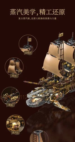 Large Steampunk Whale Ship Building Blocks Adult High Difficulty Building Blocks