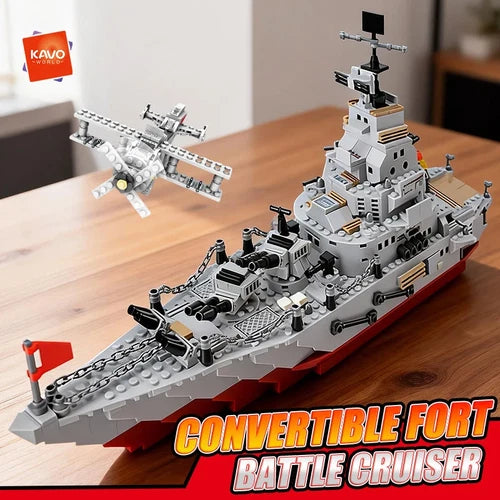 1040pcs Navy Warship Building Blocks 8-in-1 Creative Army Boat & Plane Model