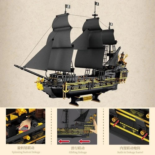 2076PCS Black Pearl Pirate Ship Sailboat Ornament Building Blocks Model toy gift