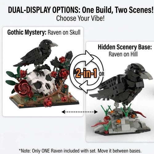 Gothic Raven Skull Rose Building Set - 998pcs Skull Decor with Flowers & Cros...